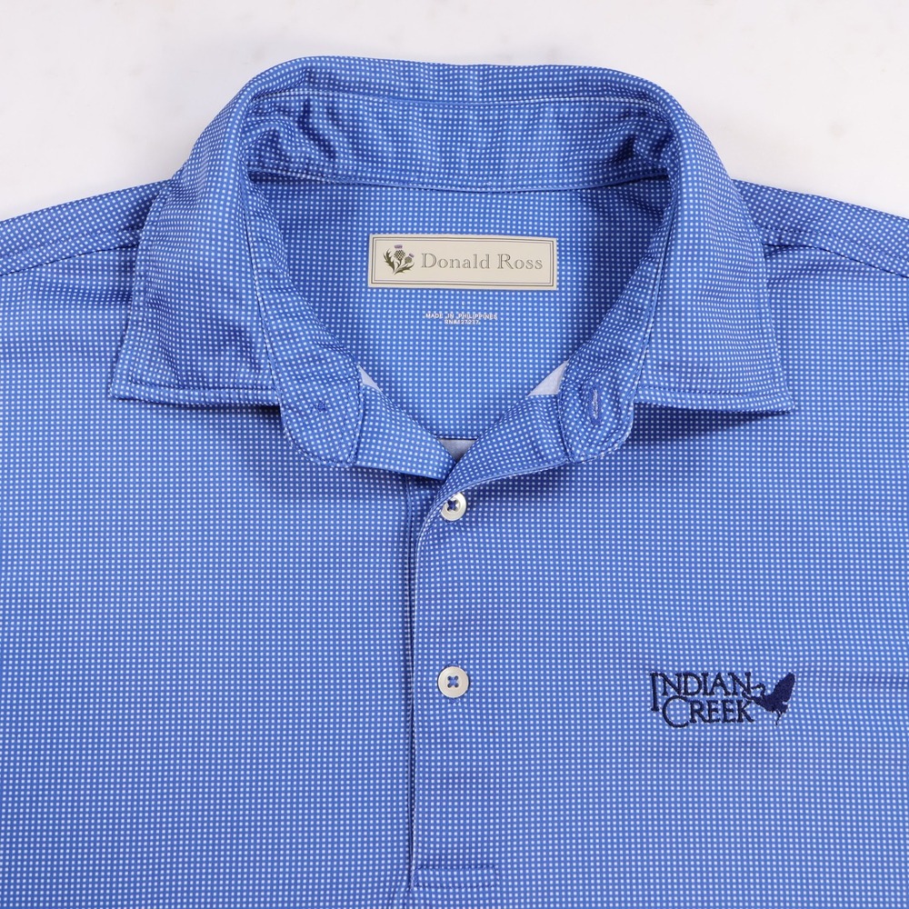 Donald Ross Mens Indian Creek Golf Polo Shirt Blue Micro Check Short Sleeve XL